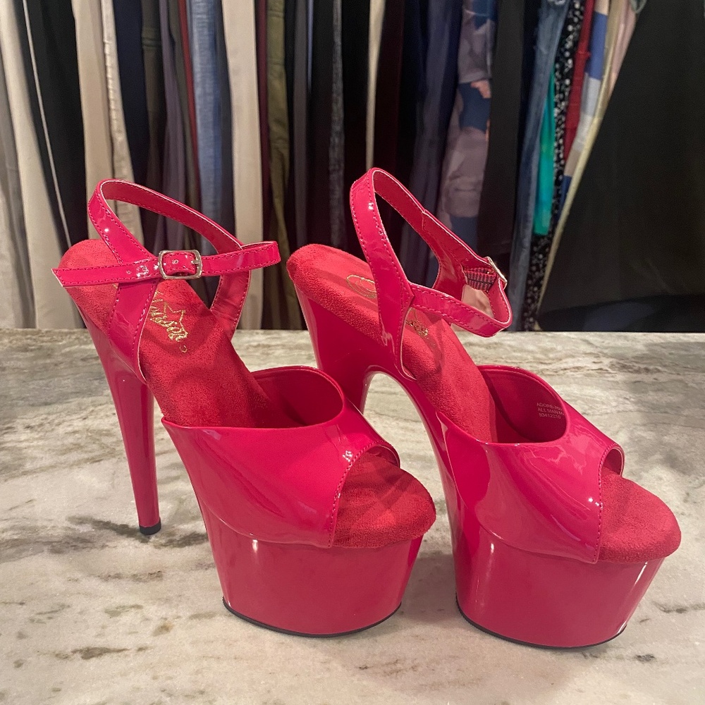 Pleaser Women's Size 7 EU 37 Adore 709 Pink Patent leather sexy/dancer heels
